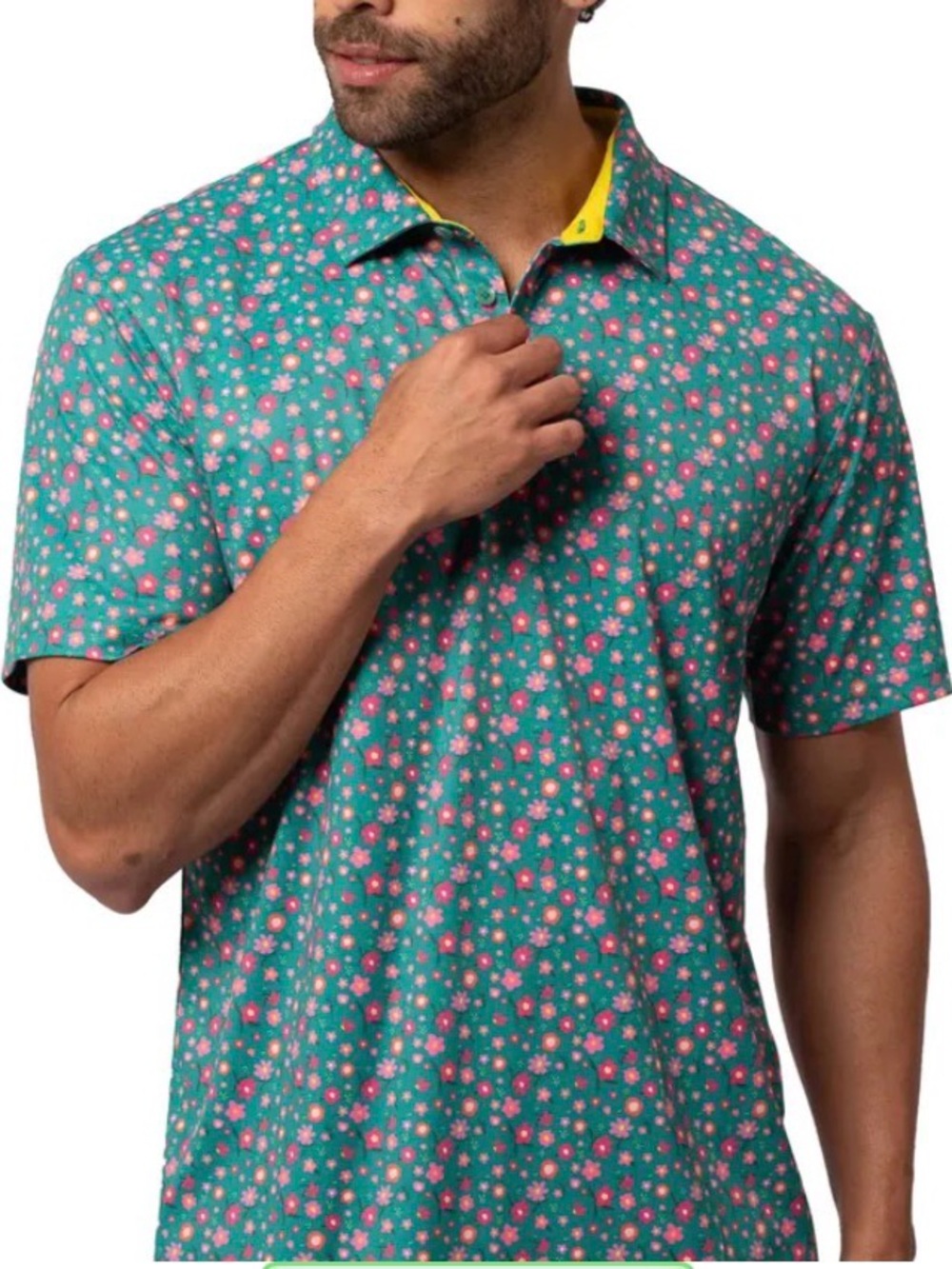 Swannies Golf Men's Teal Floral Polo Shirt - Pink Floral Print